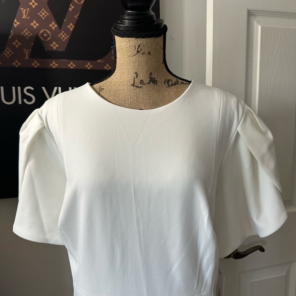 🆕Calvin Klein Ivory Petal Sleeve Dress - Picture 3 of 17